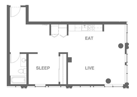 Floor plan for 1 bed, 1 bath, 749 sqft